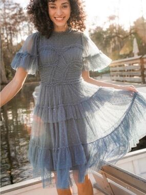 Ivy City Short Whimsical dress in slate blue